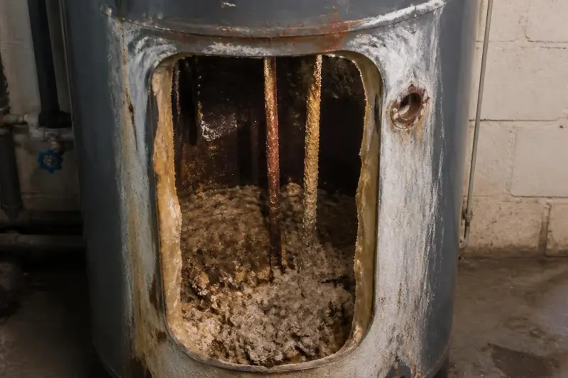 Vorher: Verkalkter Warmwasserspeicher